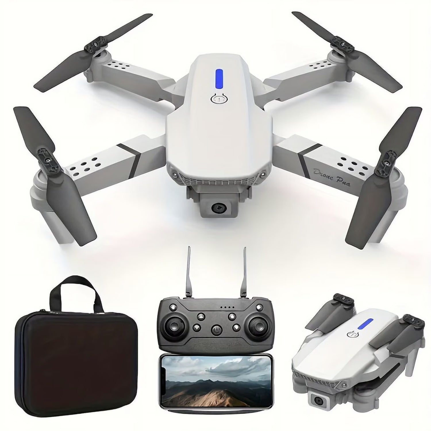 E88 Pro Drone with Wide-Angle Camera, 90° Adjustable Angle Lens, One-Key Takeoff and Landing, Four-Axis Aircraft